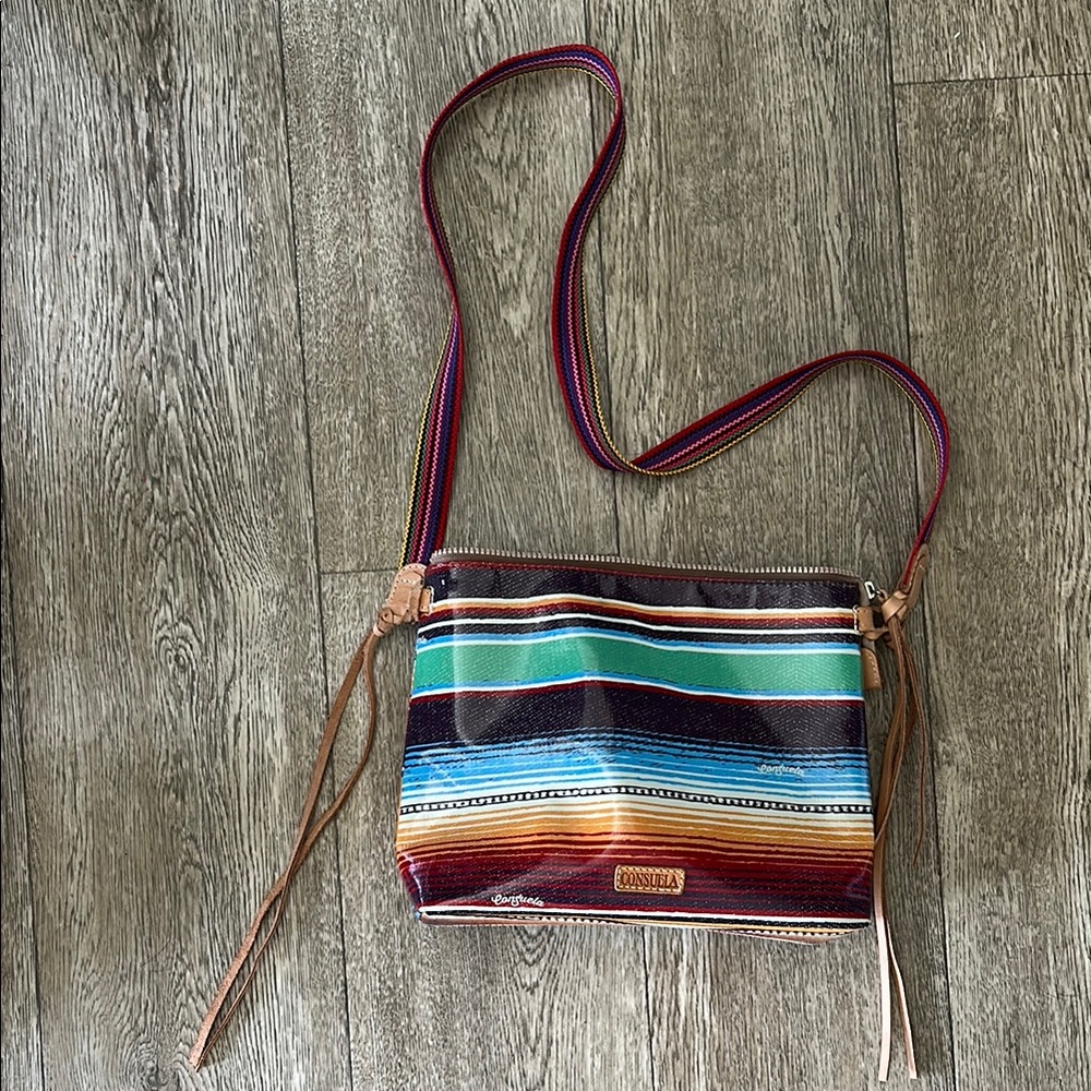Consuela Downtown Crossbody Bag in Deanna Canvas Stripe Multicolor Yellow Blue